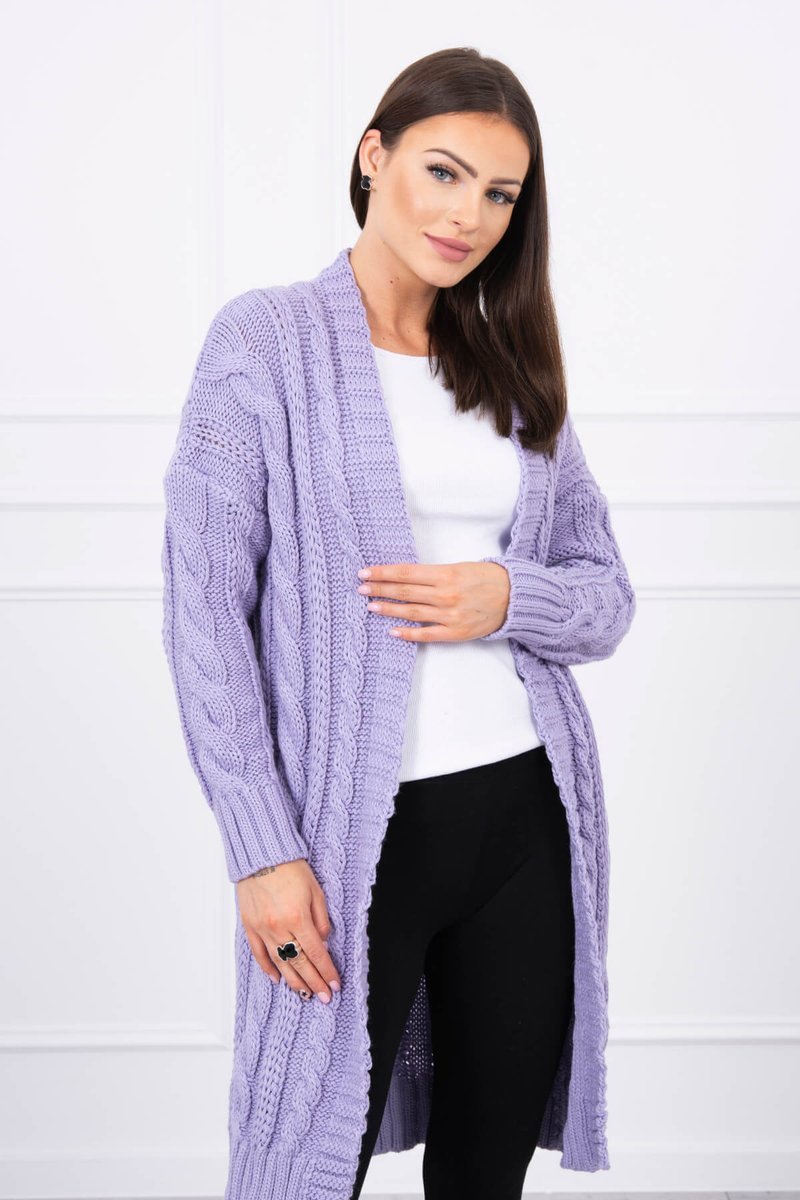 Cardigan sweater with braided weave purple