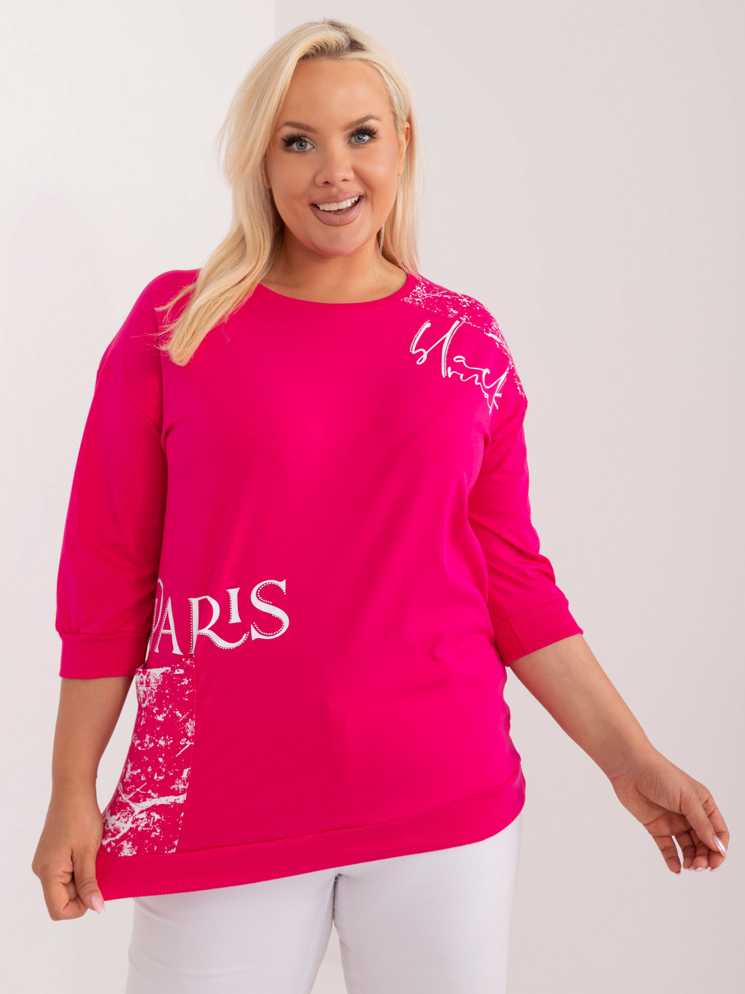 Fuchsia women's blouse in a large size with a pocket