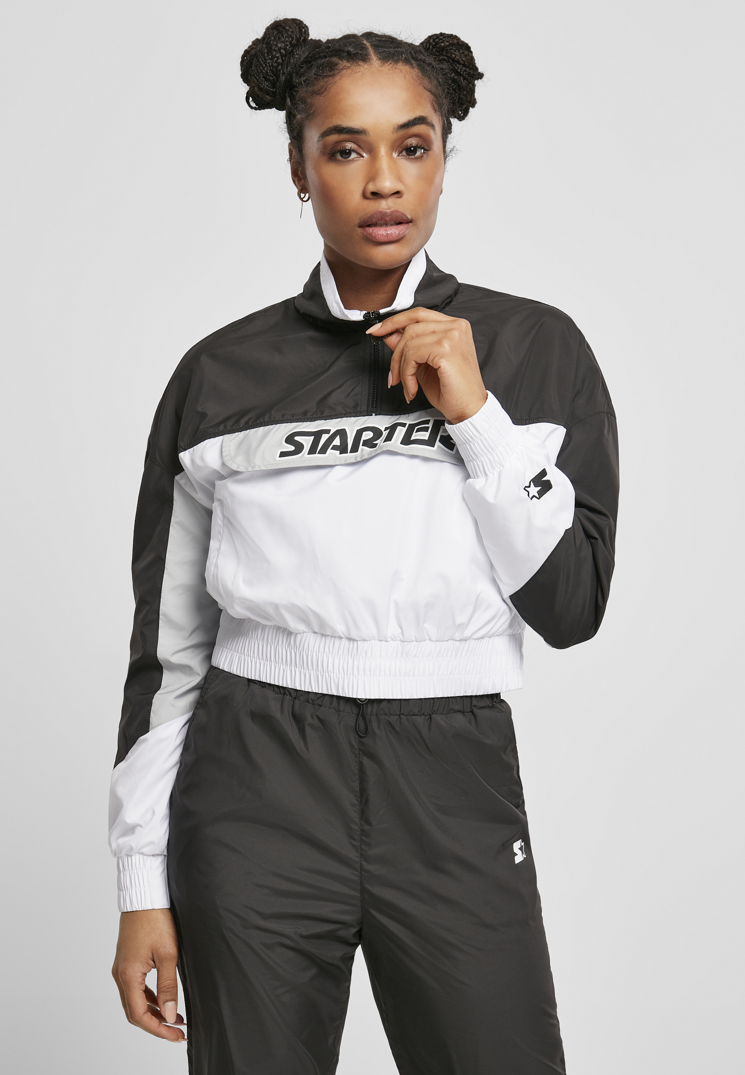 Women's Starter Colorblock Pull Over Jacket Black/White