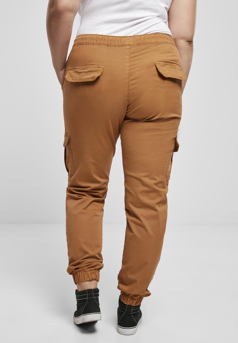 Levně Dámské cargo joggingové kalhoty s vysokým pasem z karamelu