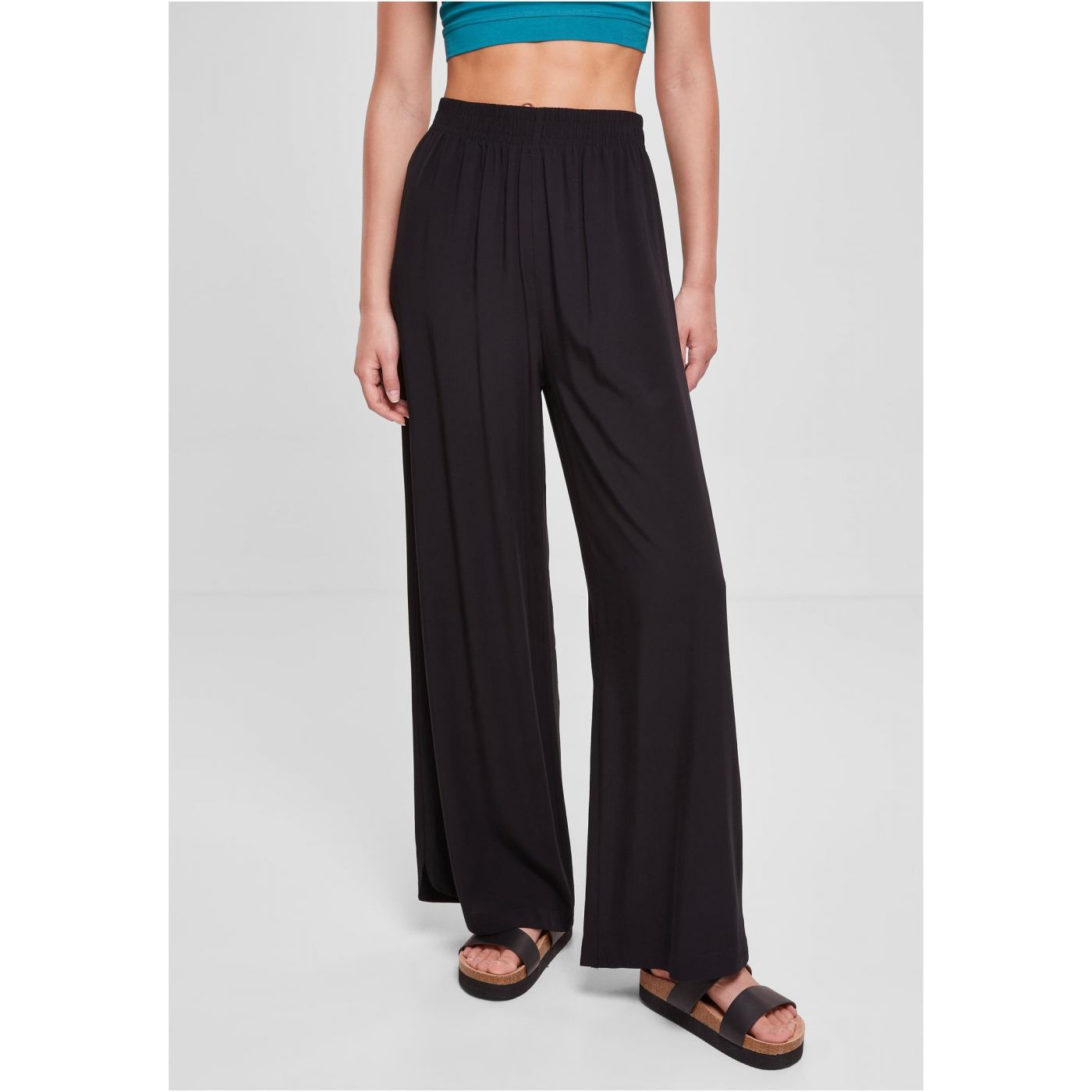 Women's Wide Viscose Trousers In Black Color