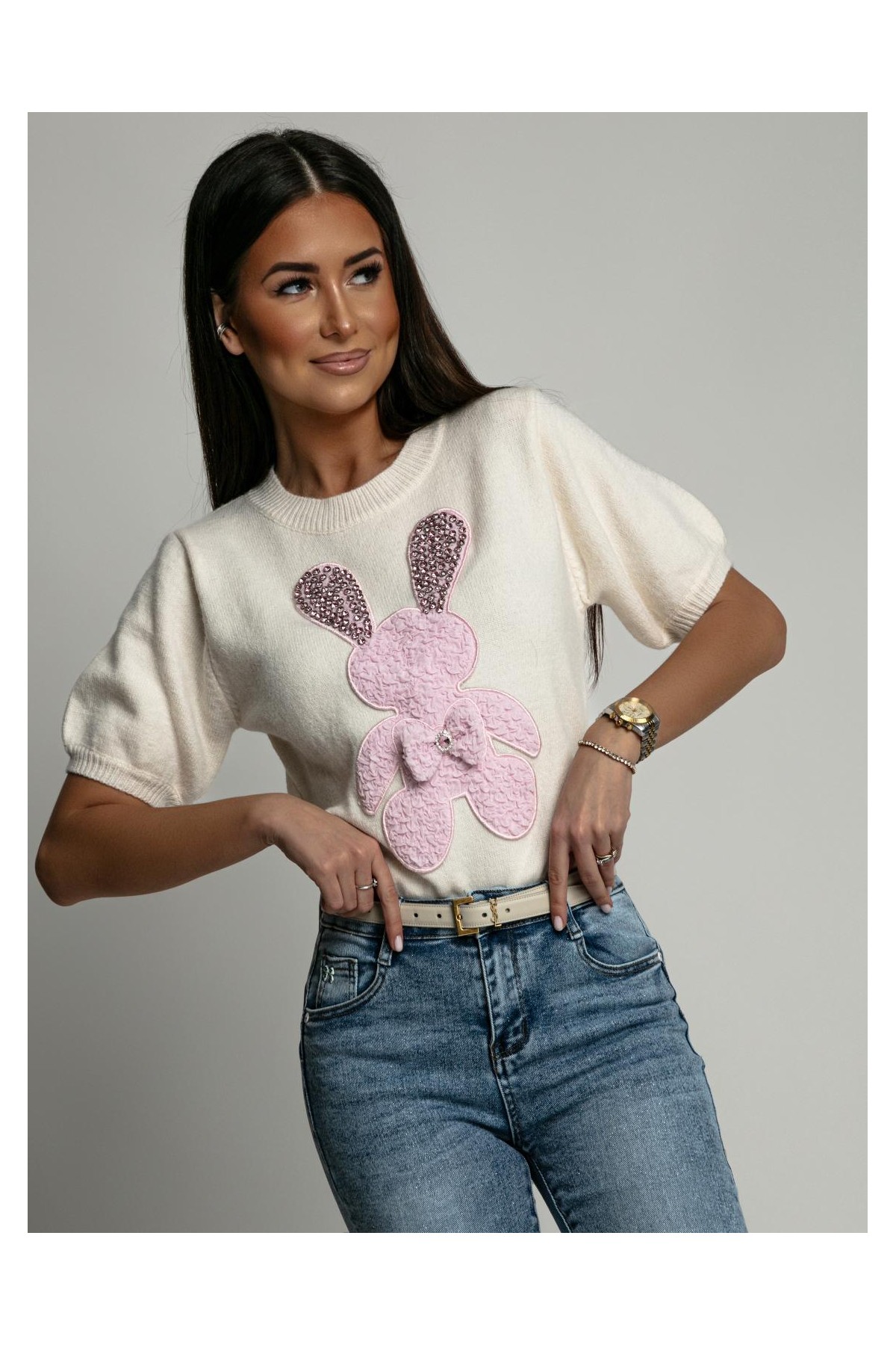 Beige women's bunny sweater