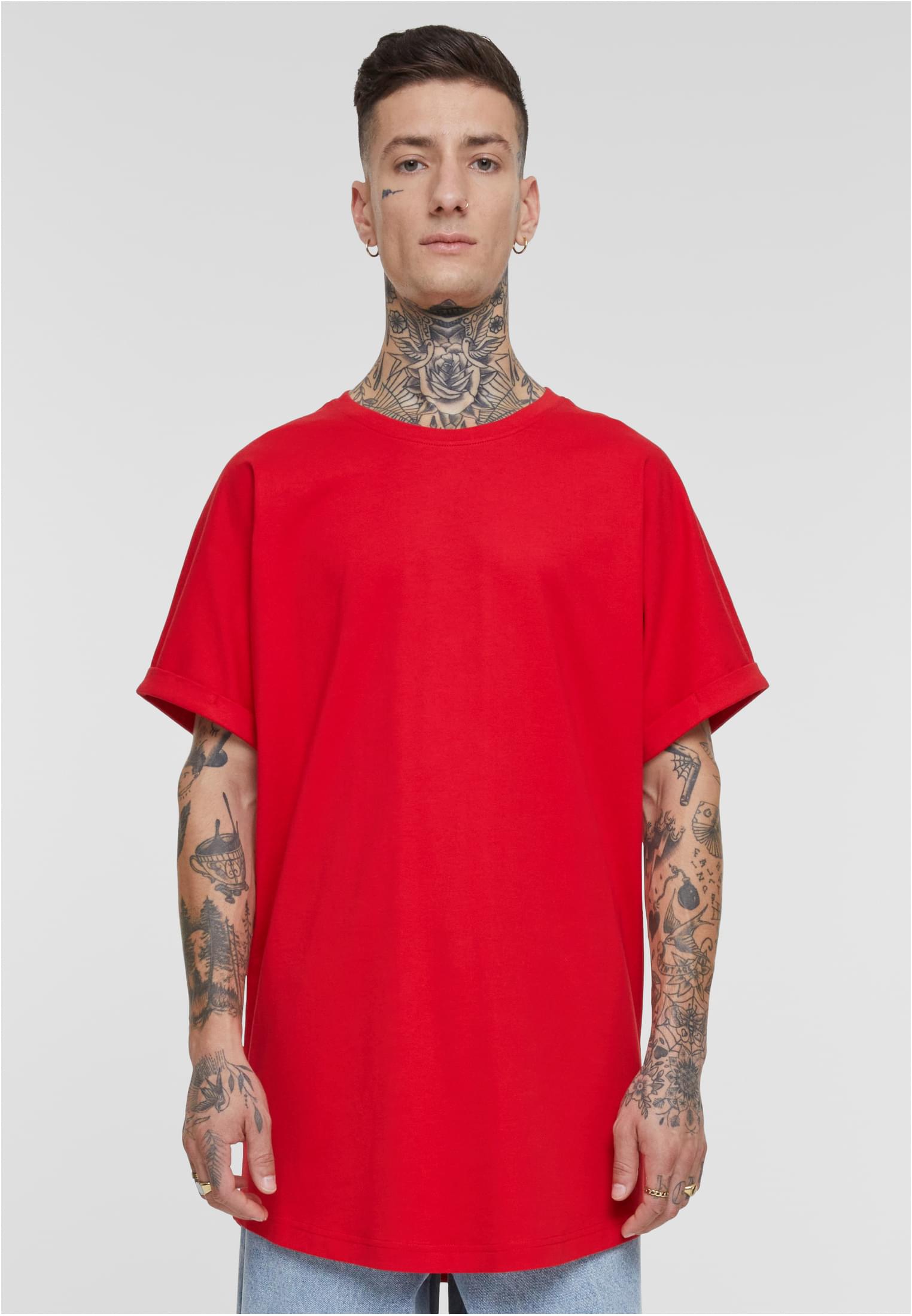Levně Pánské tričko Long Shaped Turnup Tee - červené