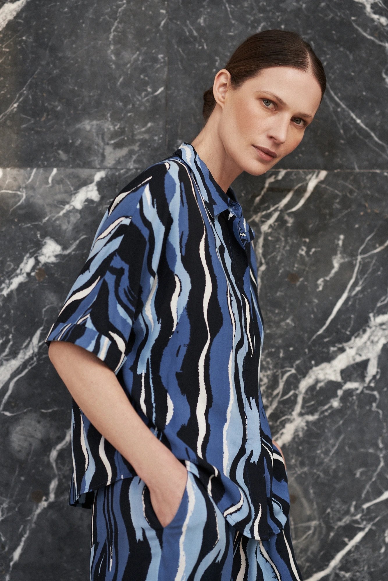 Women's shirt with MOODO pattern - navy blue