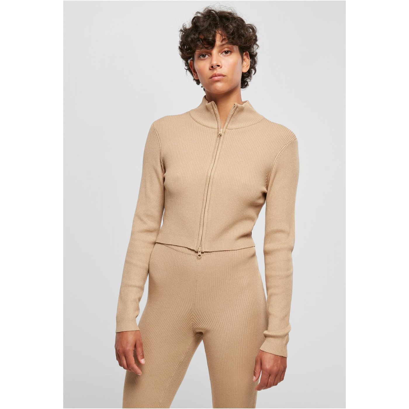 Women's Sweater With Zipper In Beige Color