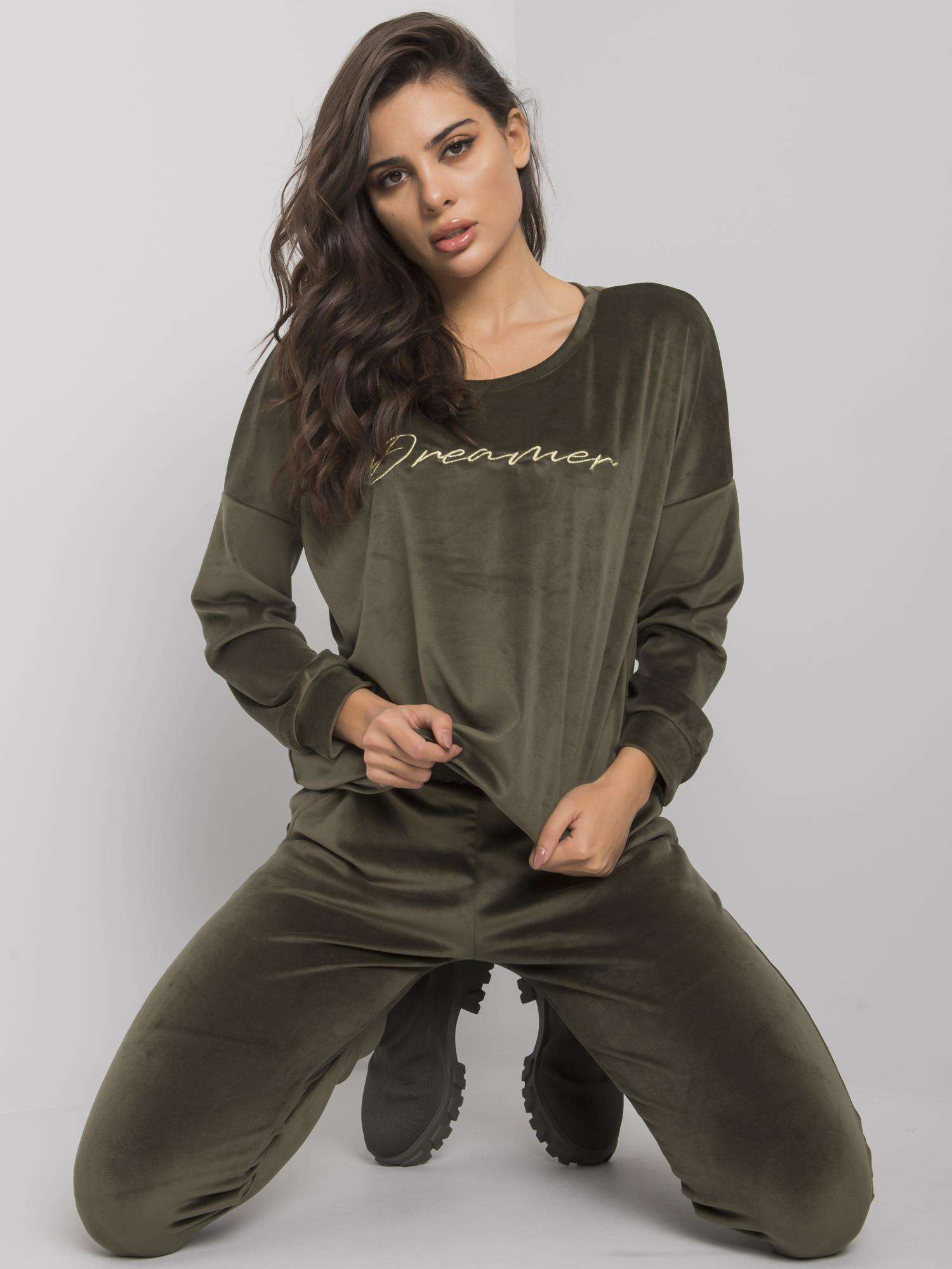 Khaki Two-piece Set Made Of Velour Fidenza RUE PARIS