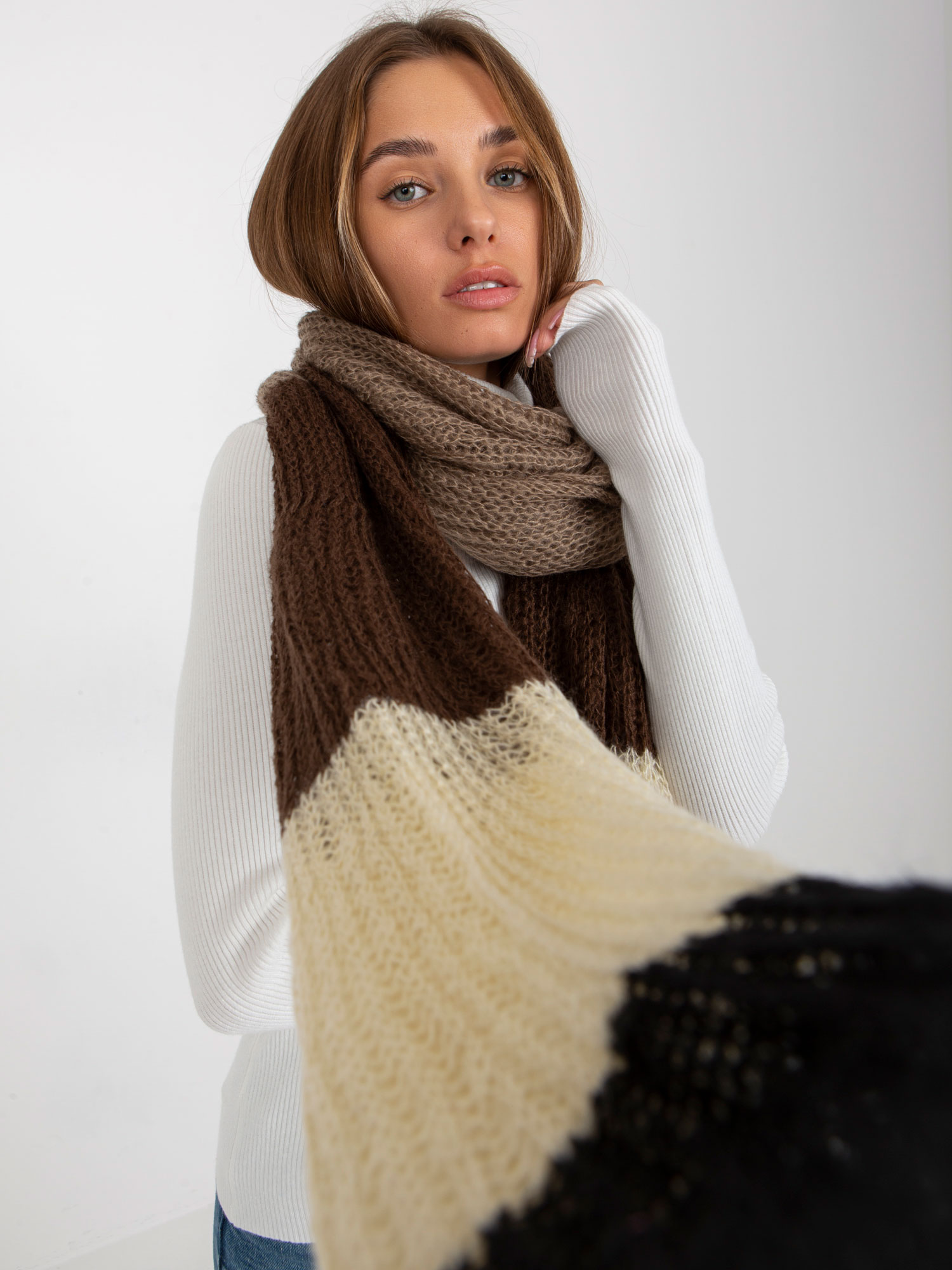 Women's black-brown knitted winter scarf