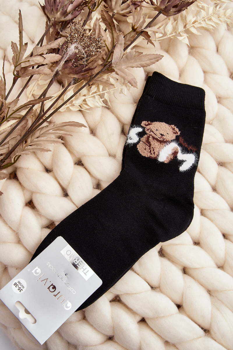 Levně Teplé bavlněné ponožky s medvídkem, černé