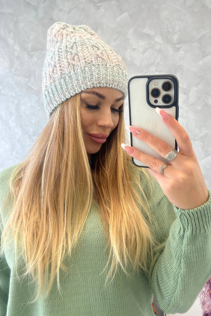Beanie with fleece Melisa K241 light mint+light beige