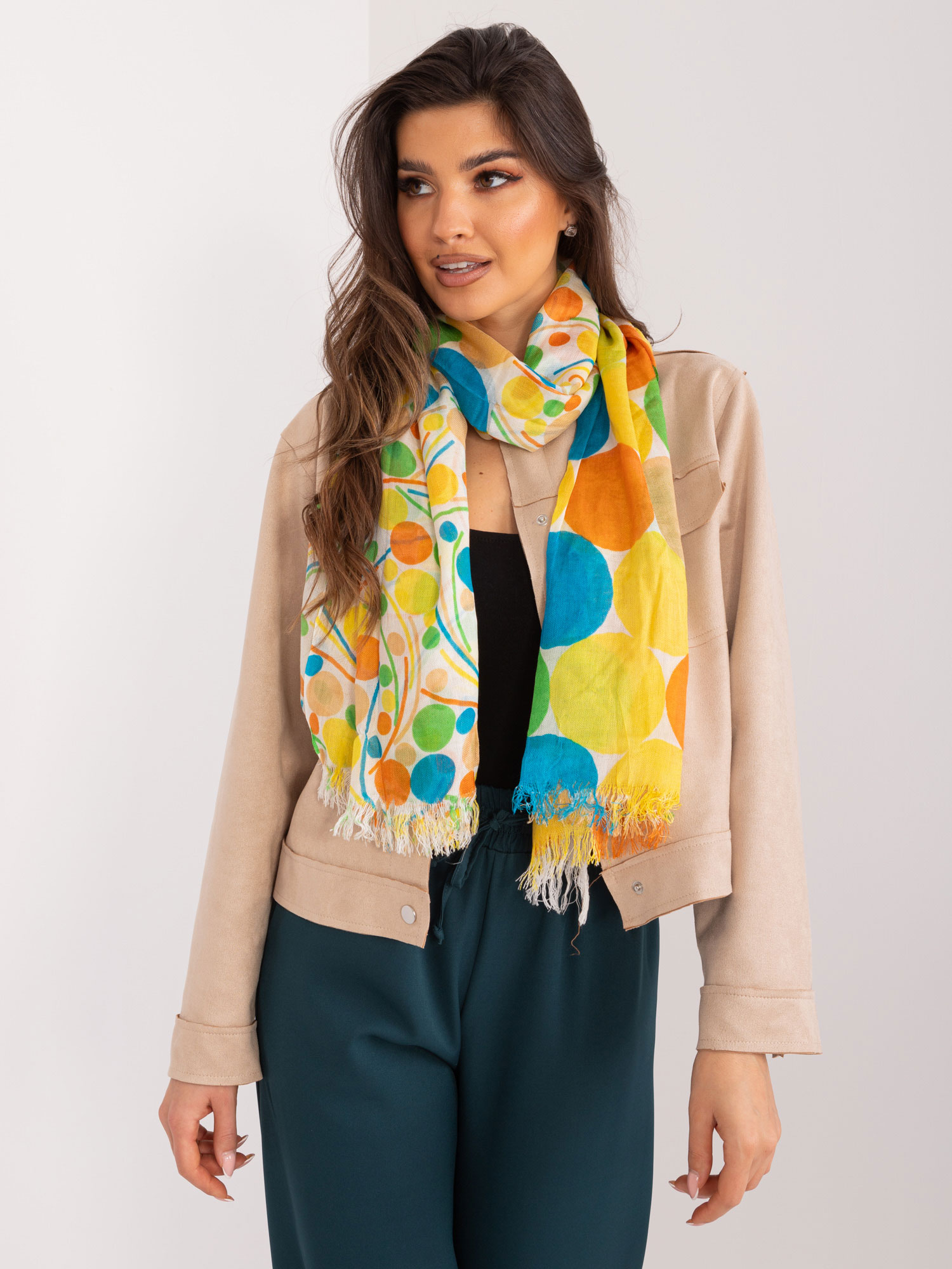 Women's white cotton scarf with patterns