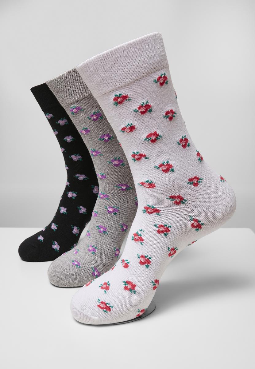 Levně Květinové ponožky z recyklované příze 3-balení šedá+černá+bílá