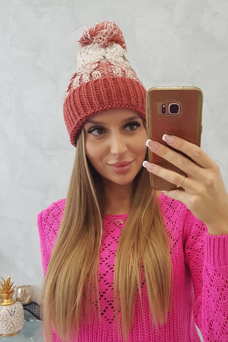 Cap with pompom Abigail K326 foxy+beige