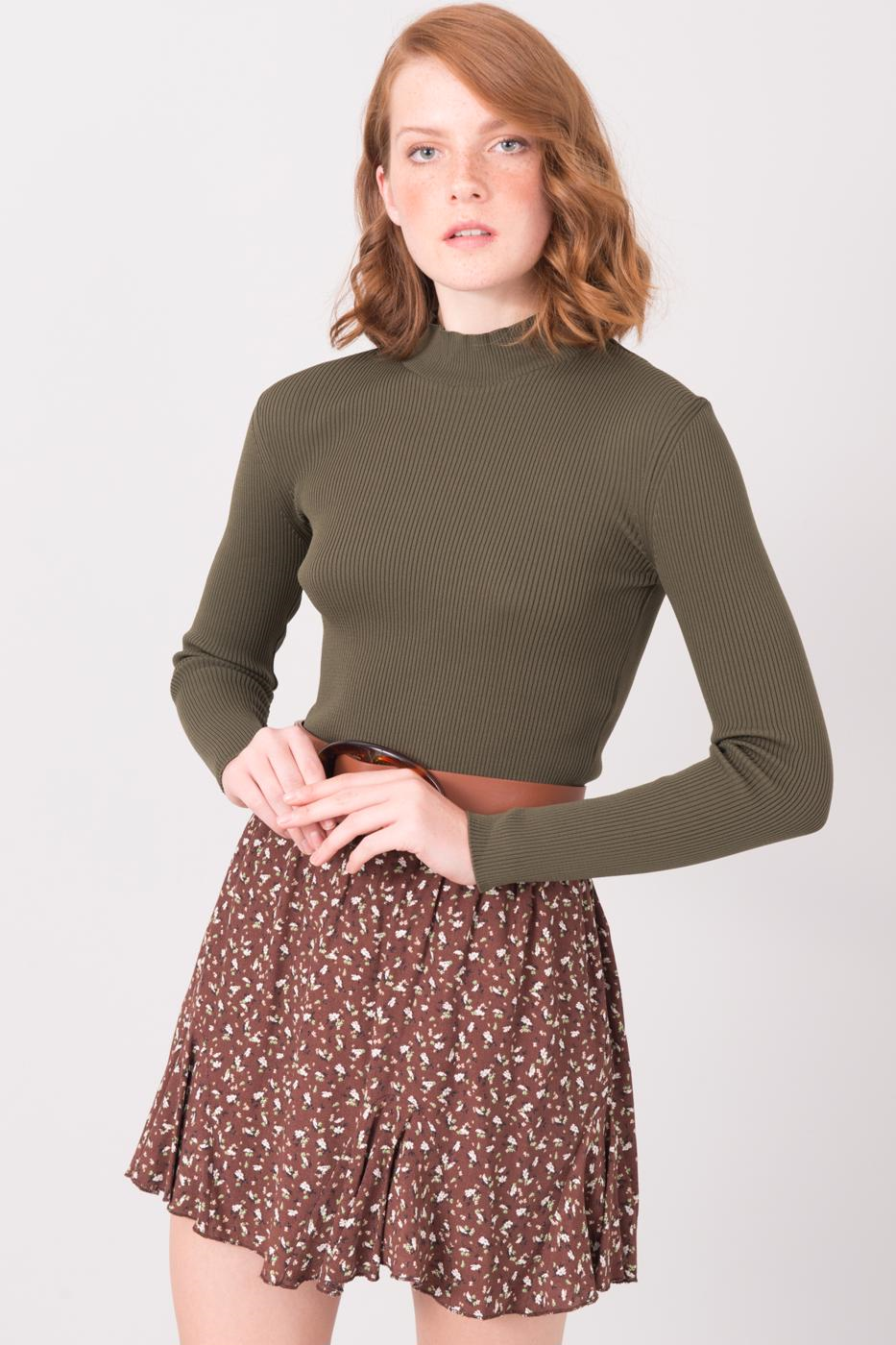 Khaki Short Ribbed Turtleneck BSL