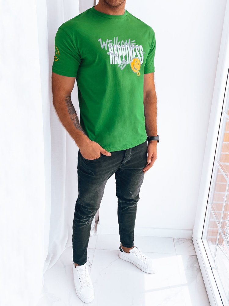 Green men's T-shirt with Dstreet print