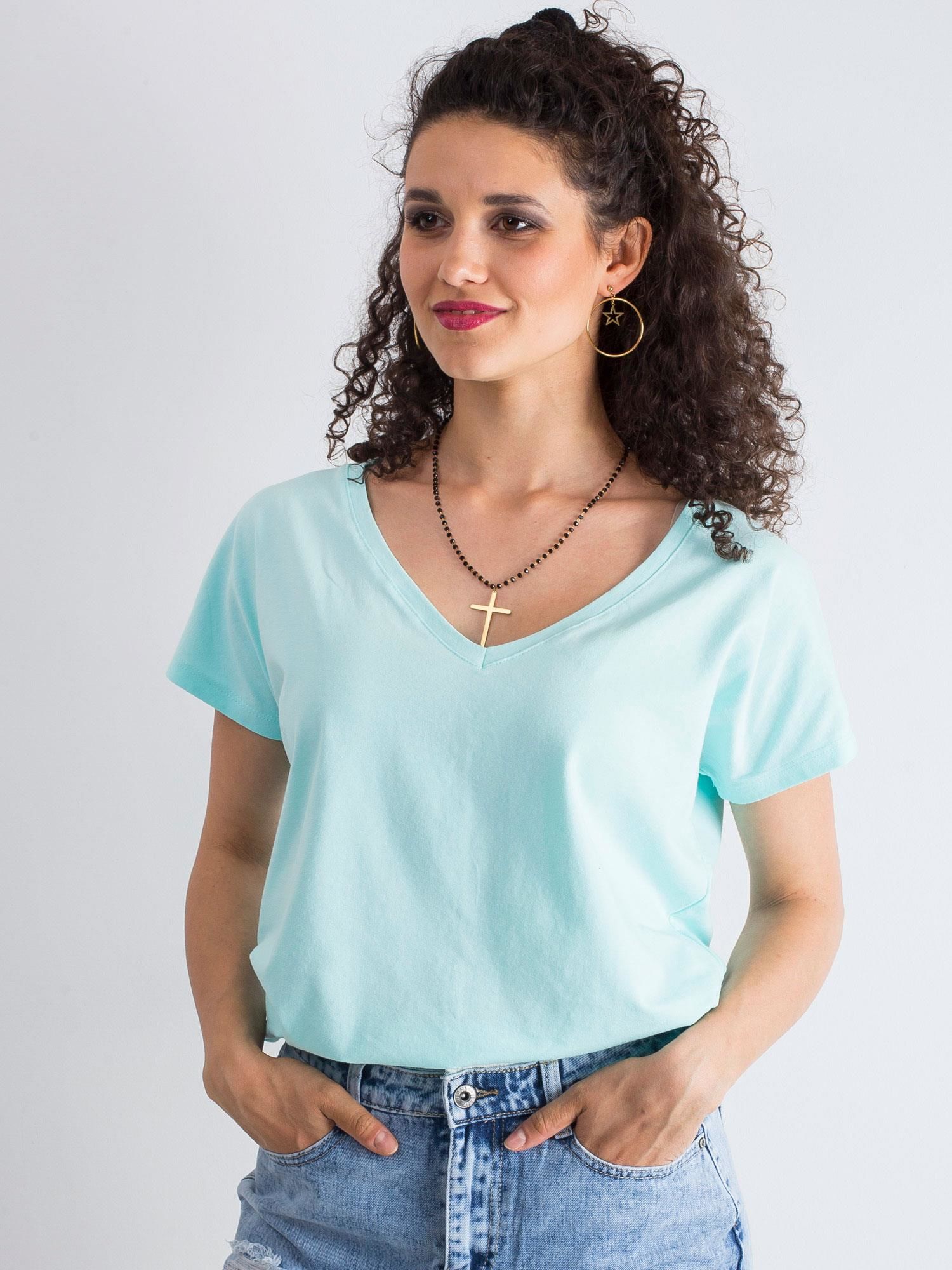 Cotton V-neck T-shirt In Mint Color