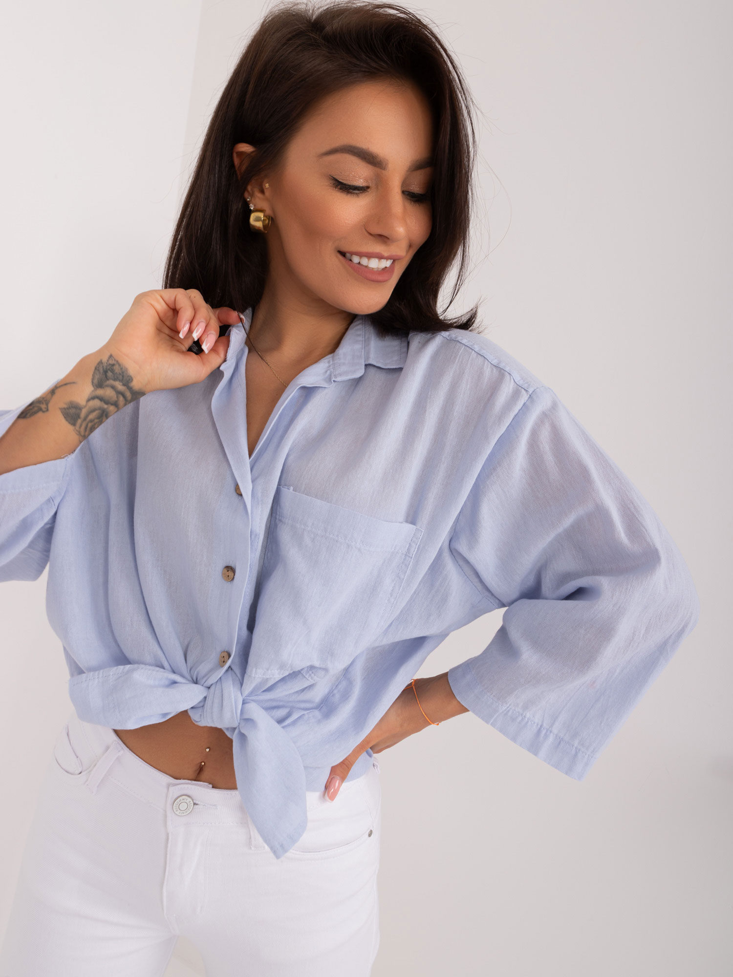 Light blue button-down oversize shirt with collar