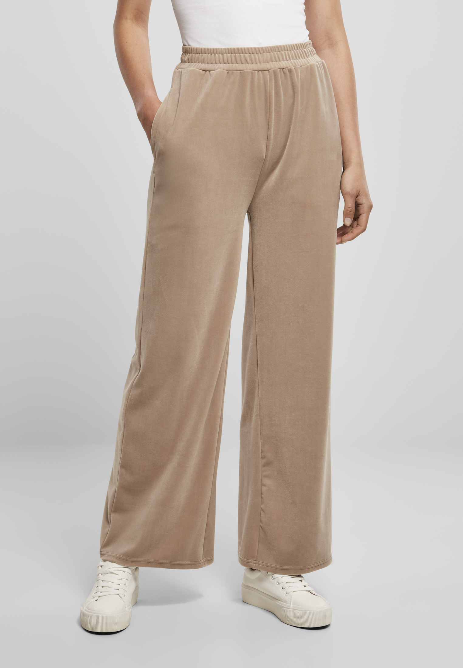 Womens smooth velvet sweatpants with high waist softtaupe