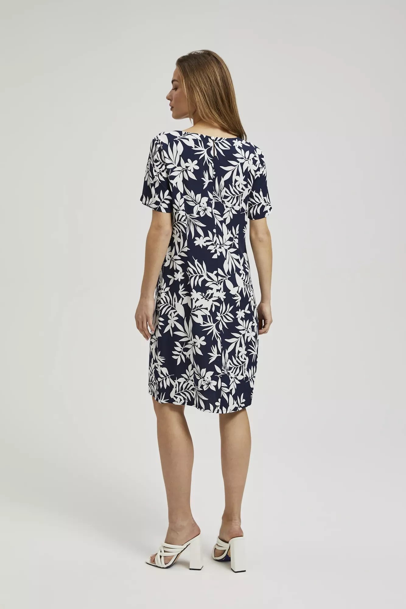 Women's dress MOODO - navy blue, floral pattern