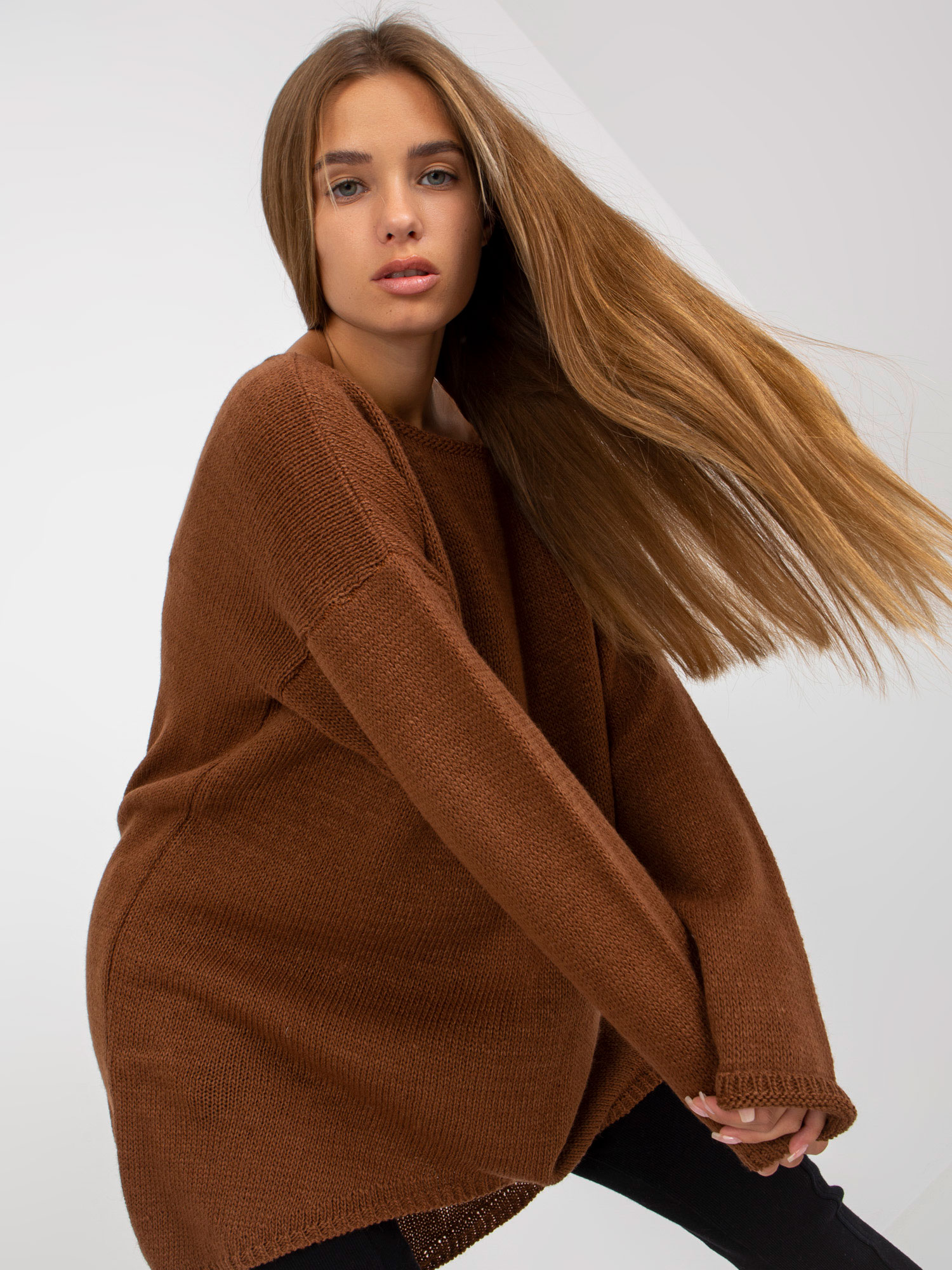 OCH BELLA Brown Asymmetrical Oversize Sweater