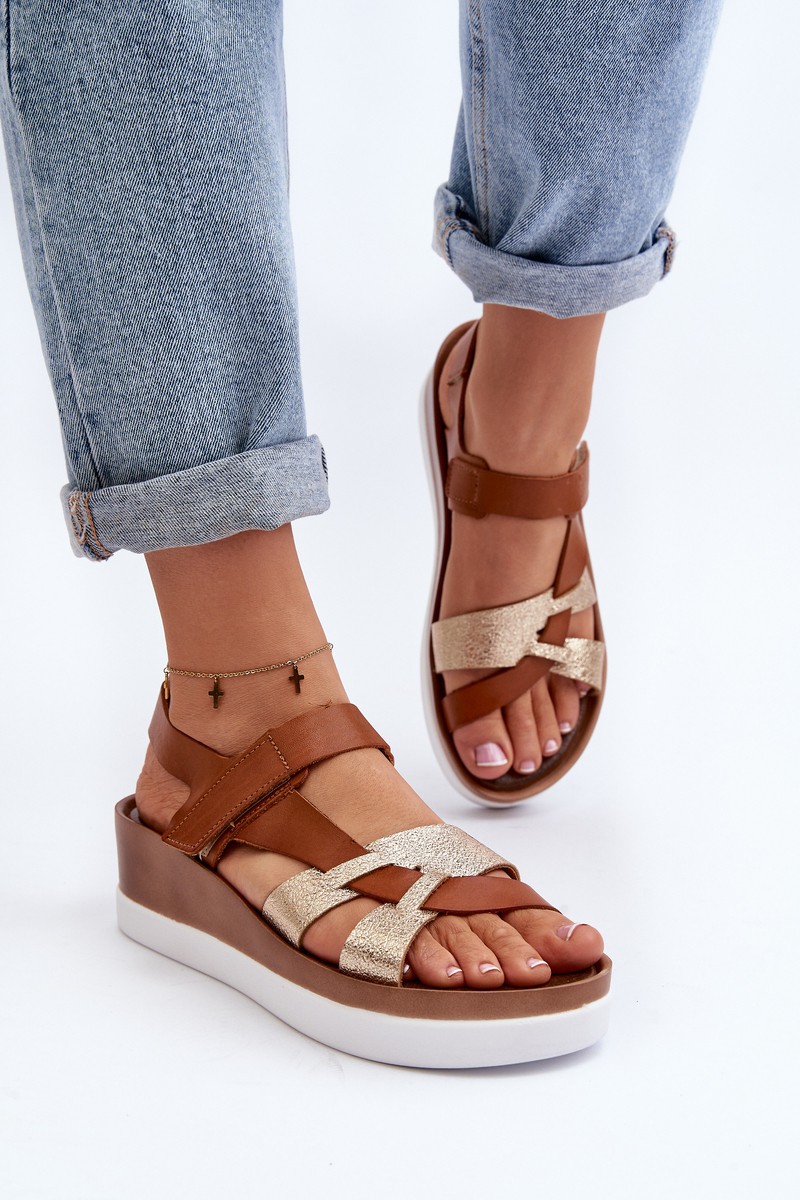Zazoo women's leather platform sandals, brown