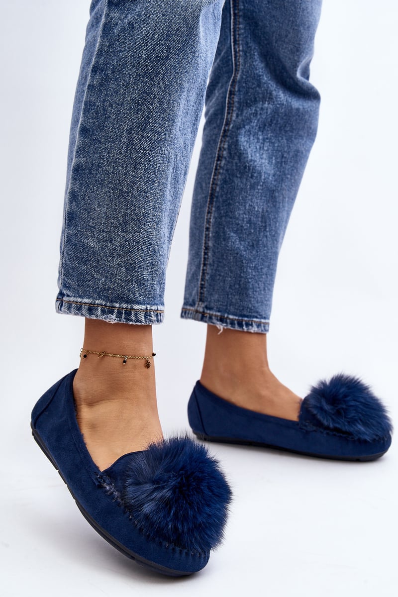 Women's loafers with fur Blue Novas