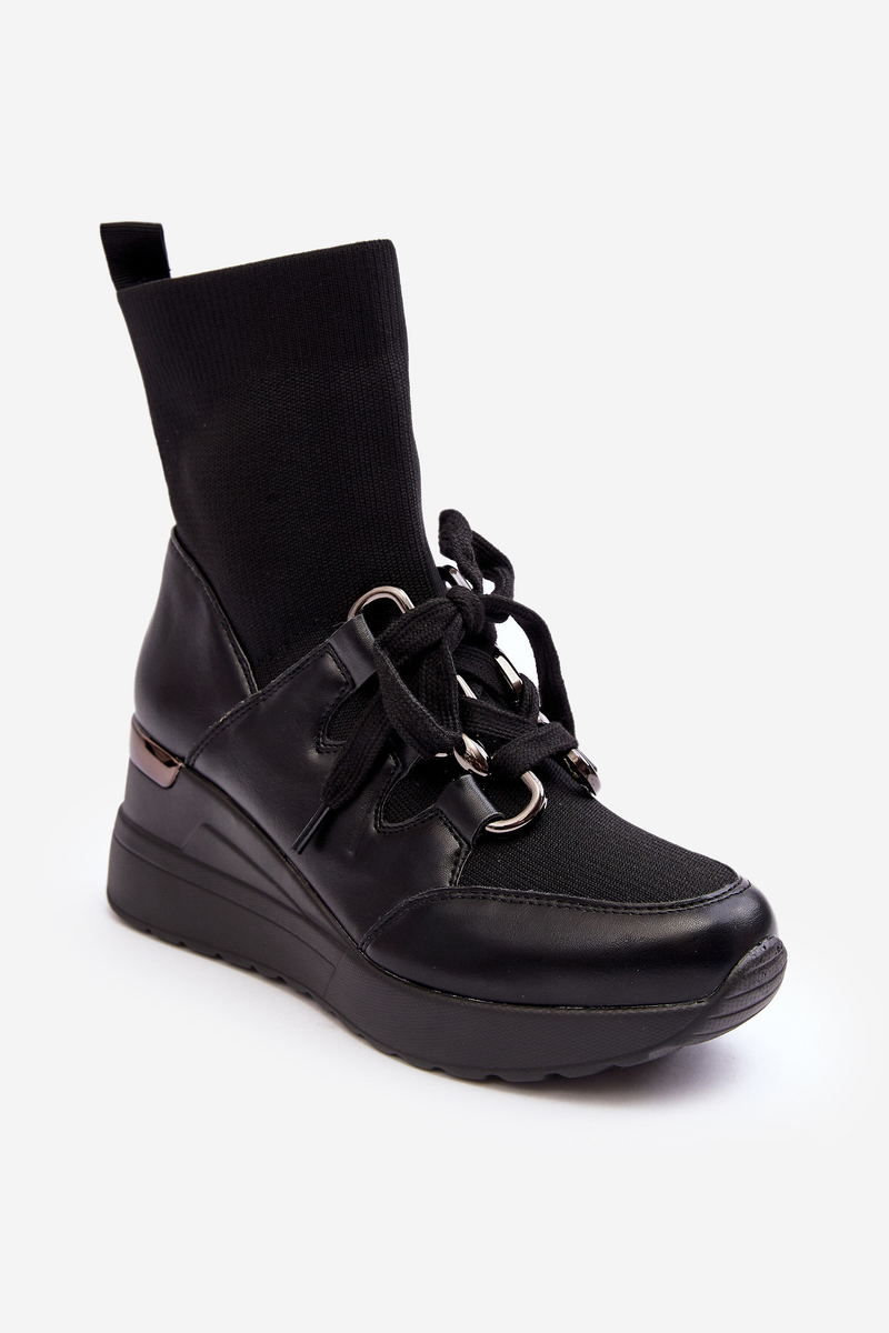 Levně Dámské kotníkové boty na klínku s ponožkou černá Heladina