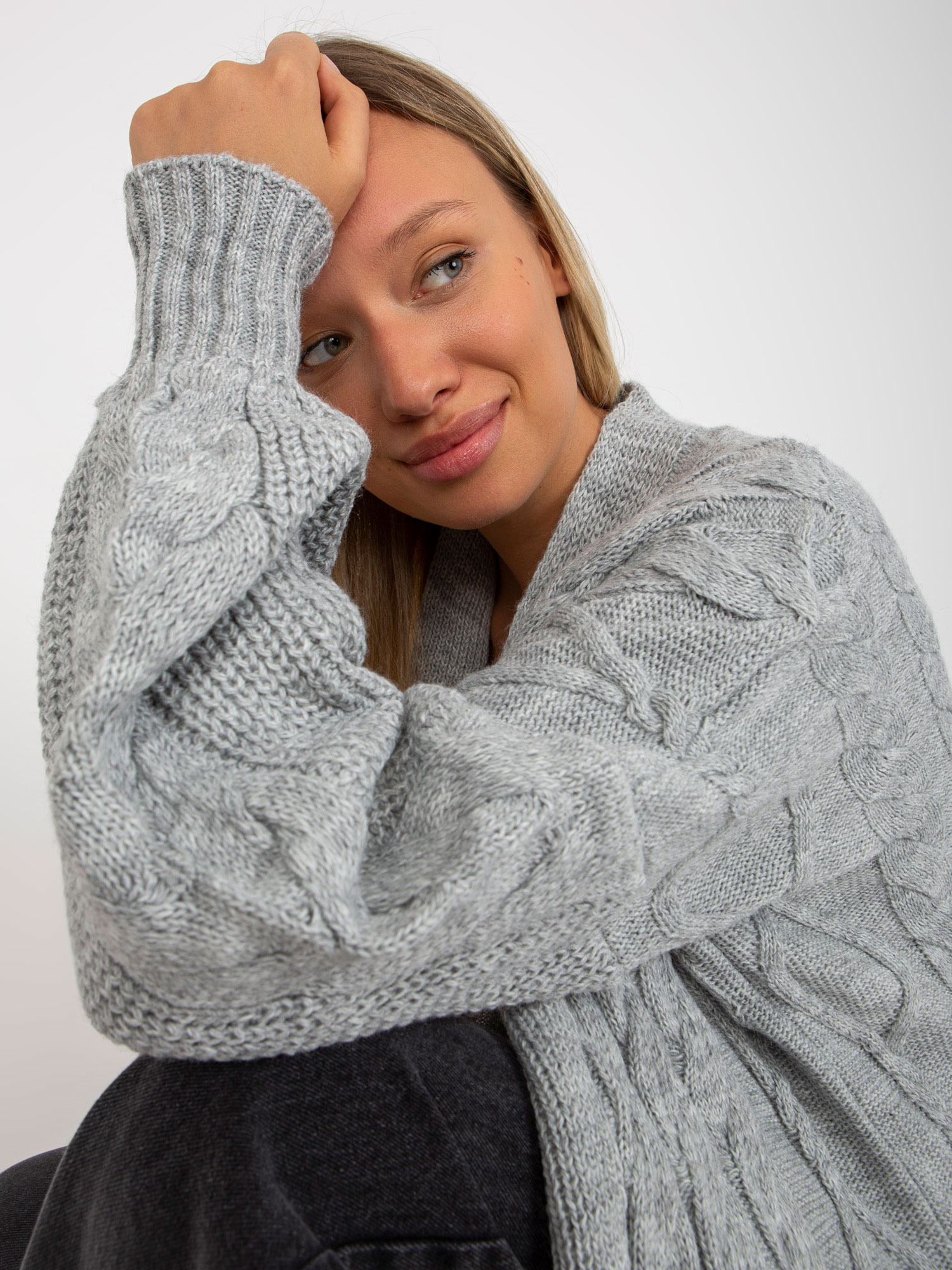 Grey Maxi Cardigan With Braids RUE PARIS