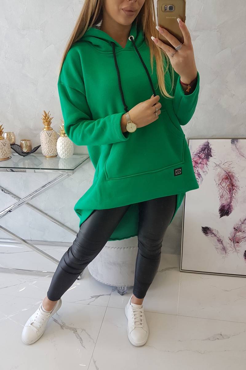 Reinforced Sweatshirt With Long Back And Green Hood