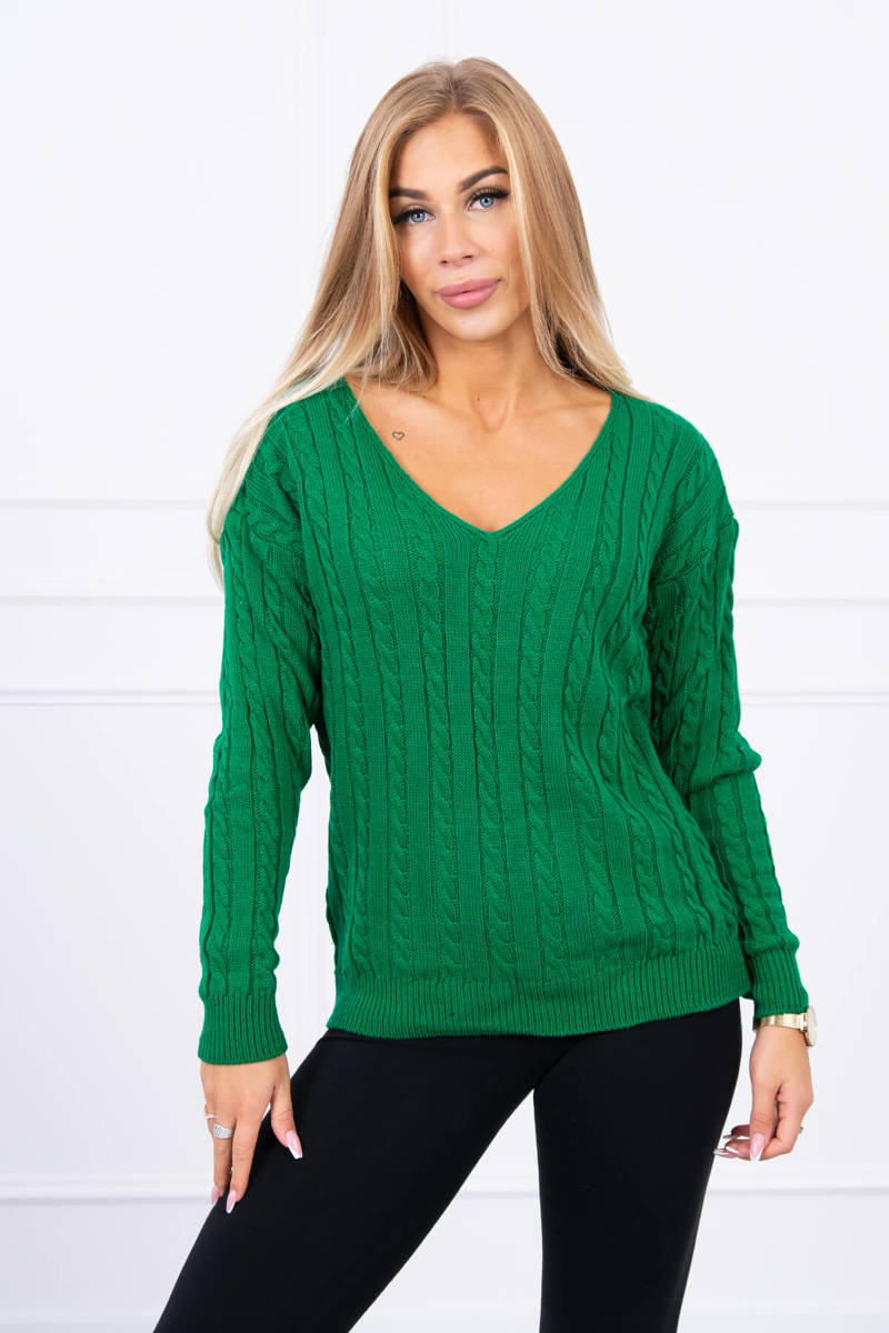 Levně Pletený svetr s výstřihem do V světle zelené barvy