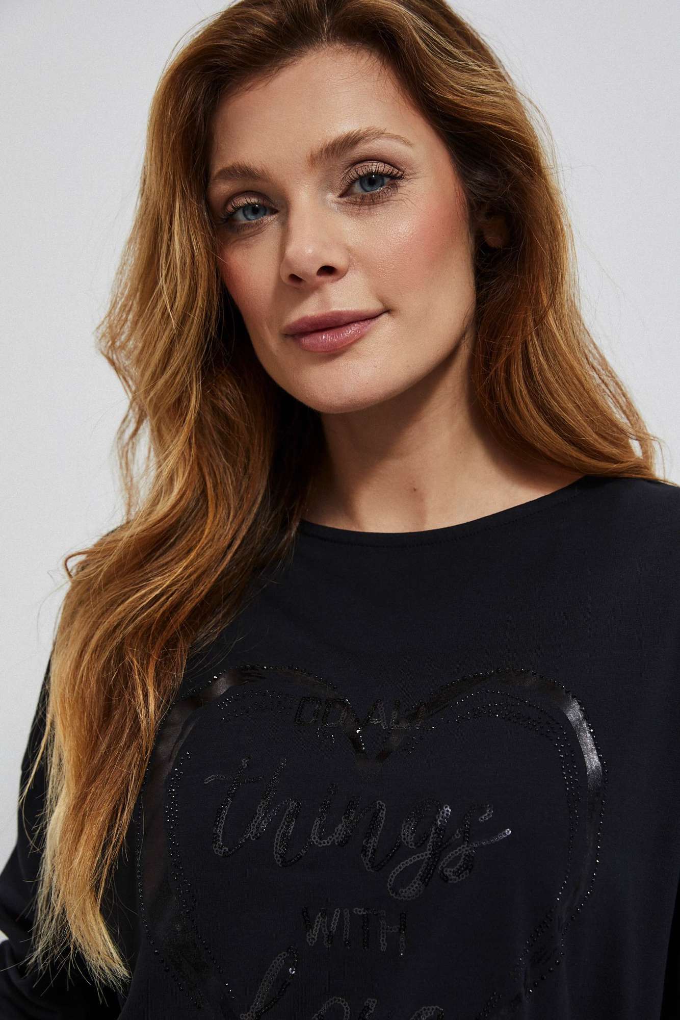 Blouse With Inscription And Sequins