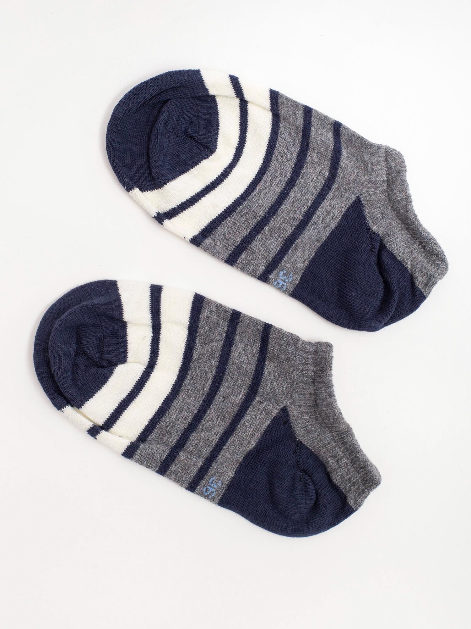 Grey And Dark Blue Striped Ankle Socks