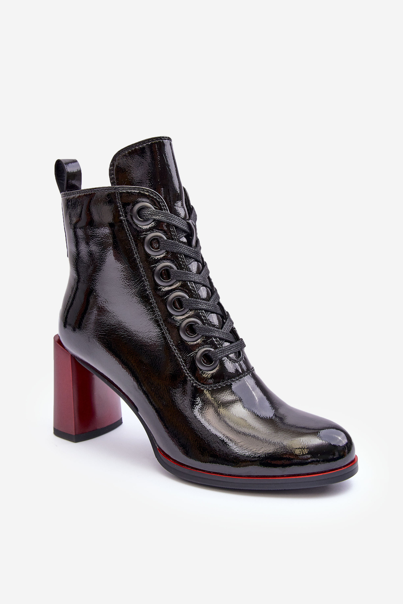 Patented lace-up ankle boots with S high heels. Barski Black