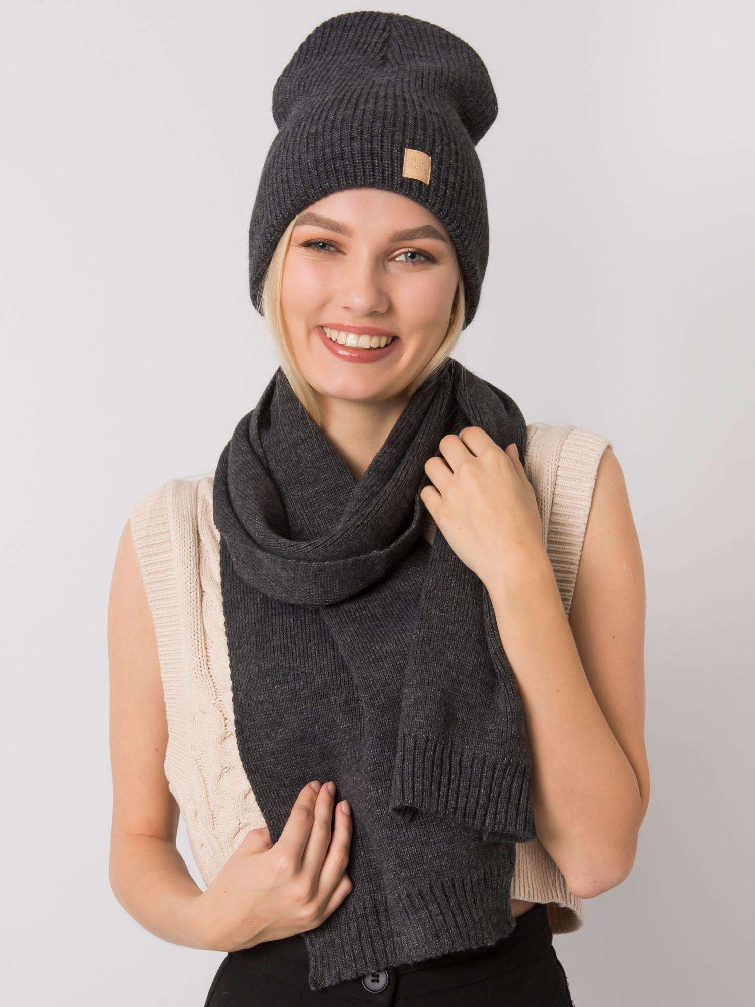 RUE PARIS Dark Grey Winter Set With Hat And Scarf