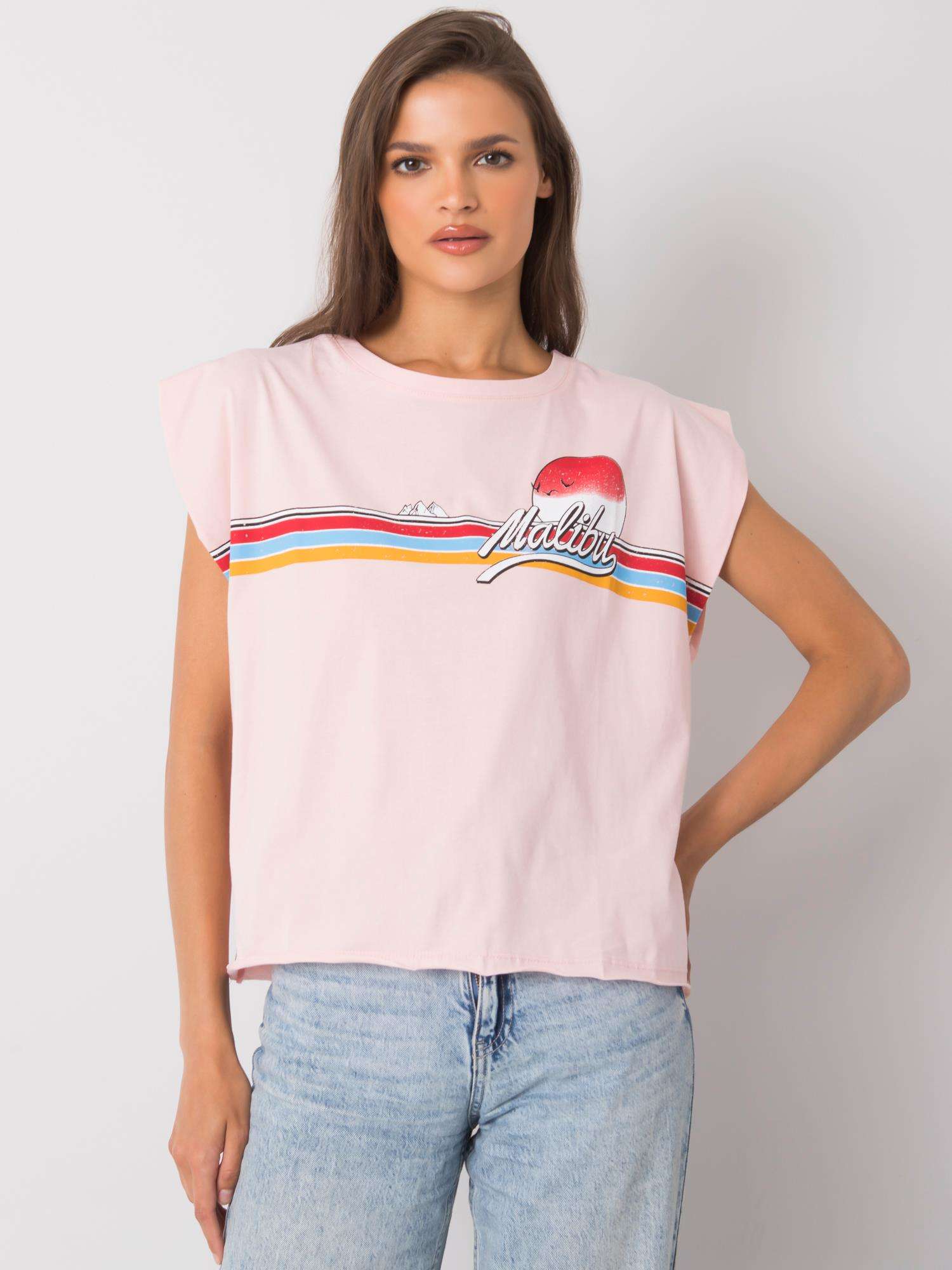 Levně Světle růžové bavlněné tričko s potiskem
