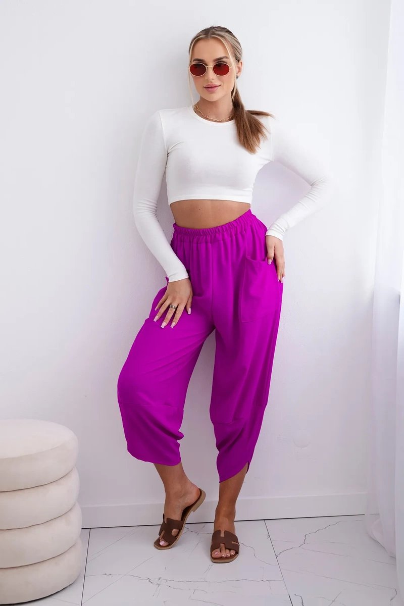 Wide-leg trousers with pockets - dark purple