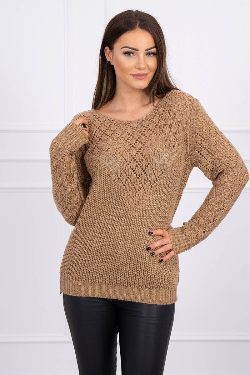 Openwork camel sweater
