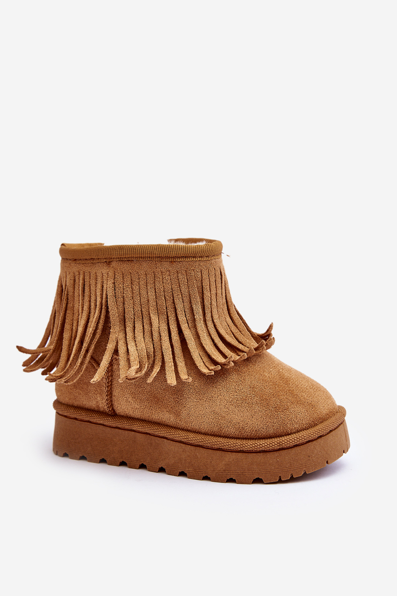 FR1 Children's Snow Boots With Decorative Fringes Camel Nimia