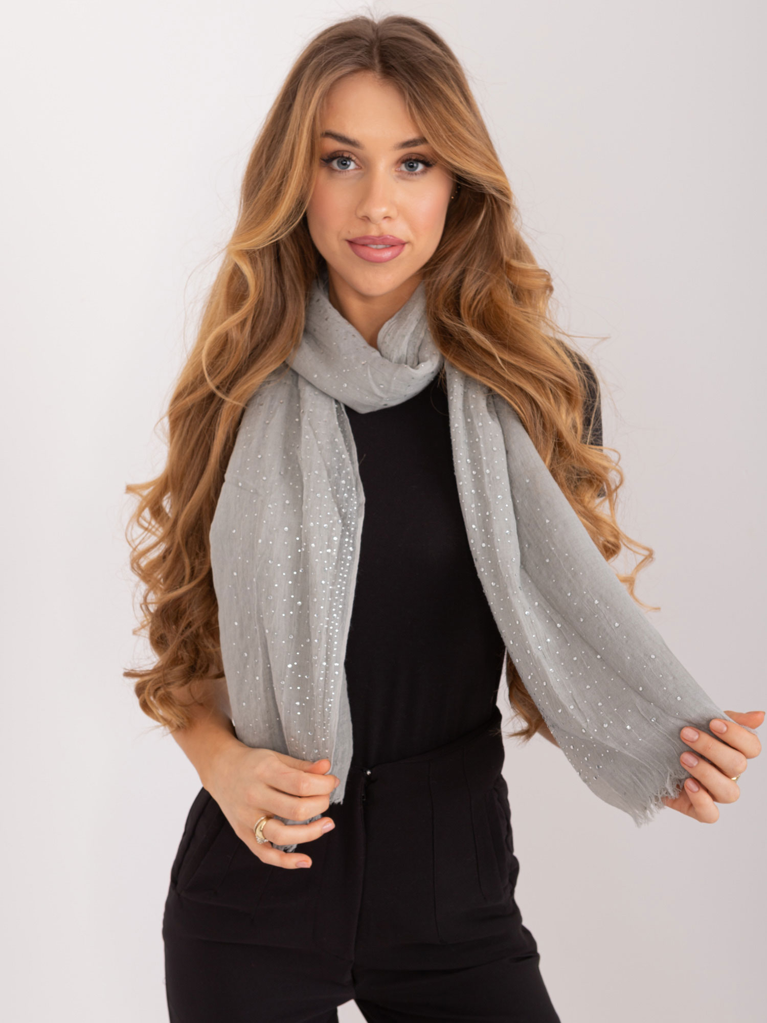 Gray wide women's viscose scarf