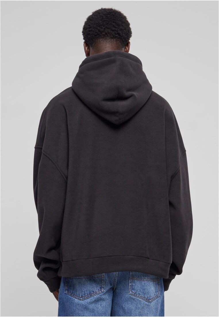 Men&#039;s Oversized Half Zip Hoody Black Fleece Sweatshirt