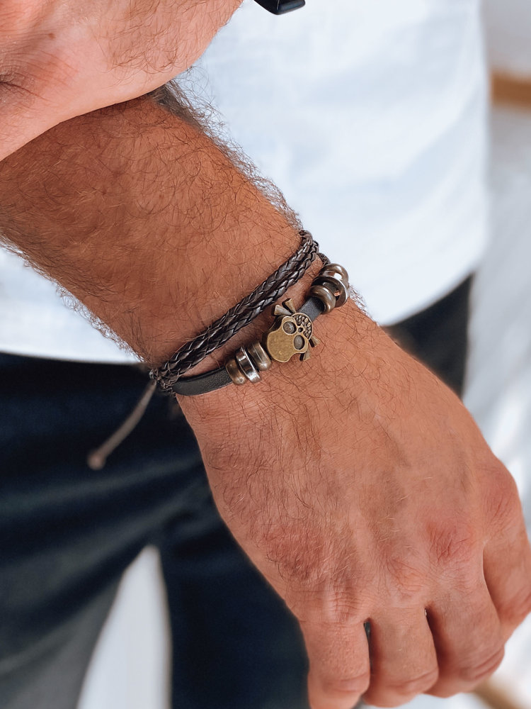 Men's brown bracelet with Dstreet skull