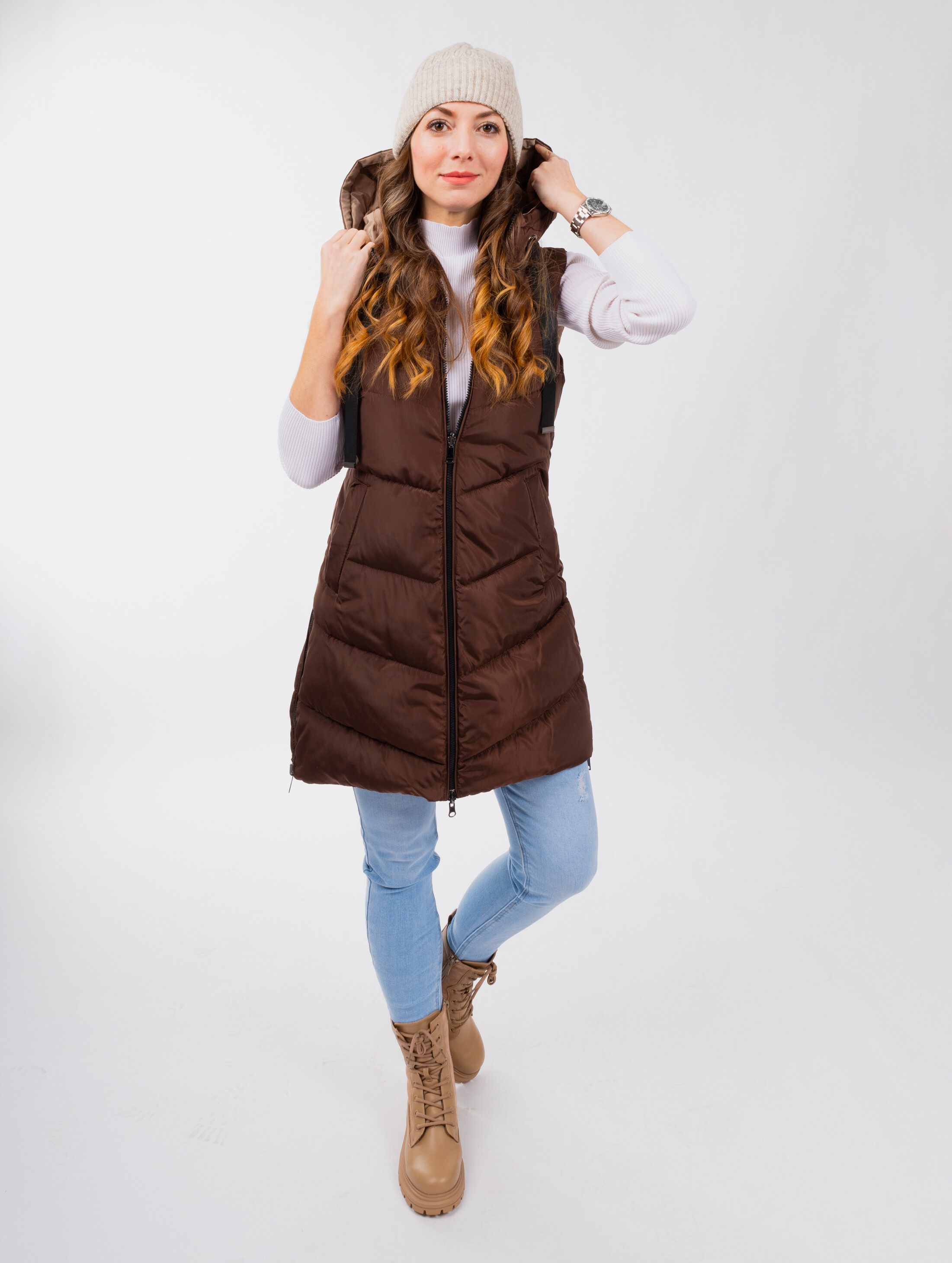 Women's reversible vest GLANO - brown