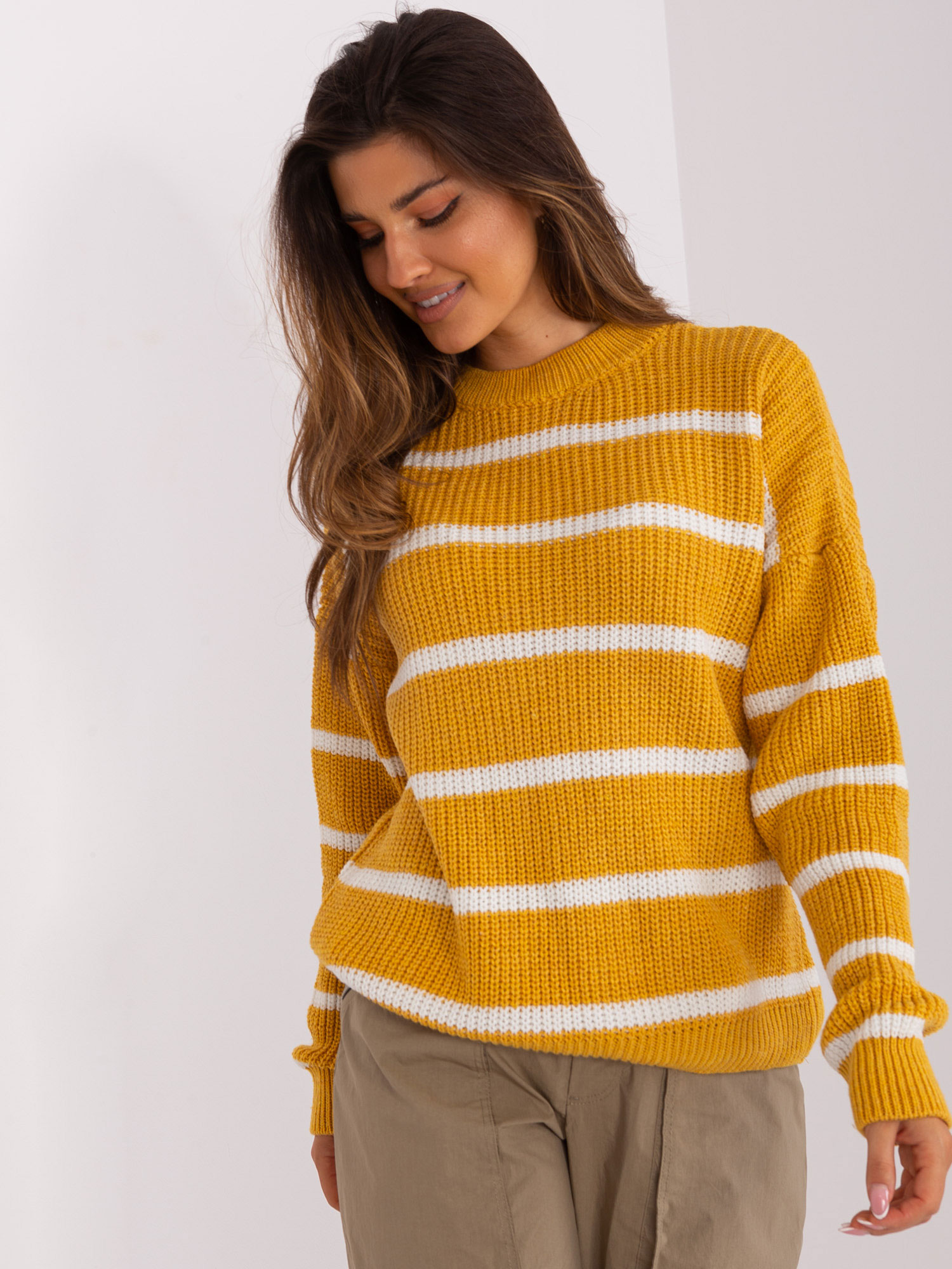 Dark Yellow Oversize Sweater With A Round Neckline