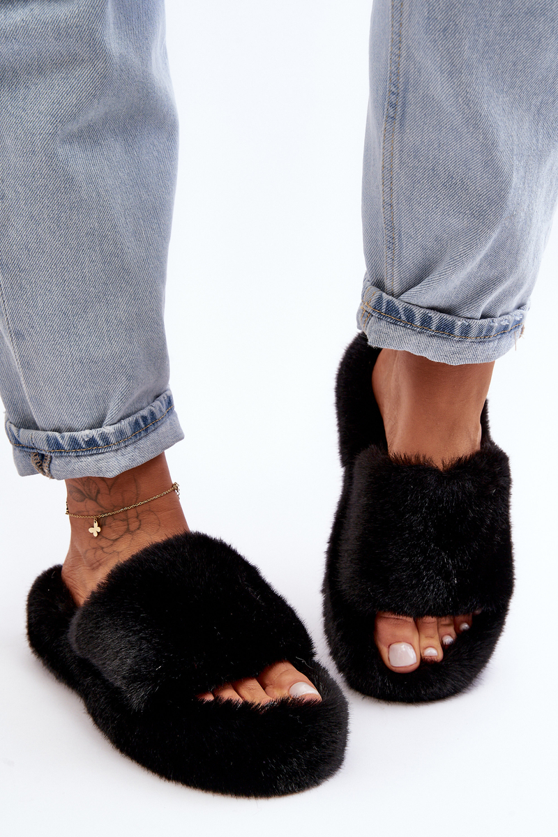 Black Women's Fur Slippers Biella