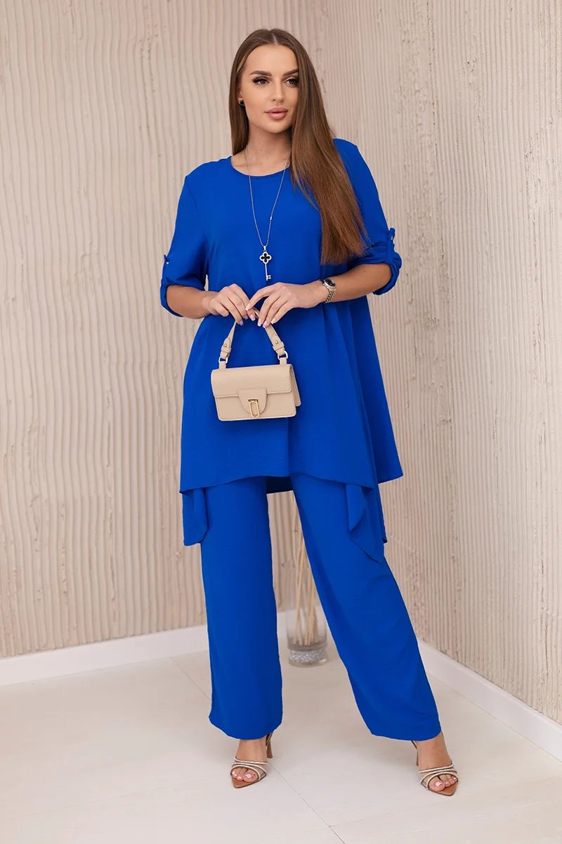 Set blouse + trousers with pendant cornflower blue