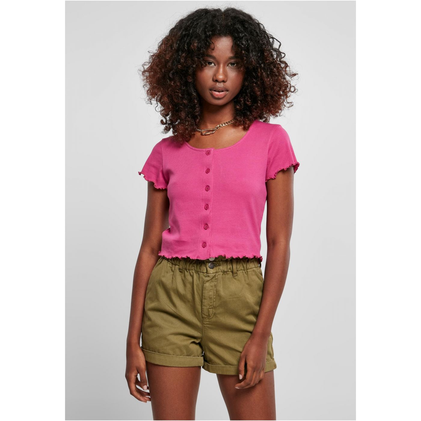 Women's T-shirt With Button Fastening And Ribbed Light Purple