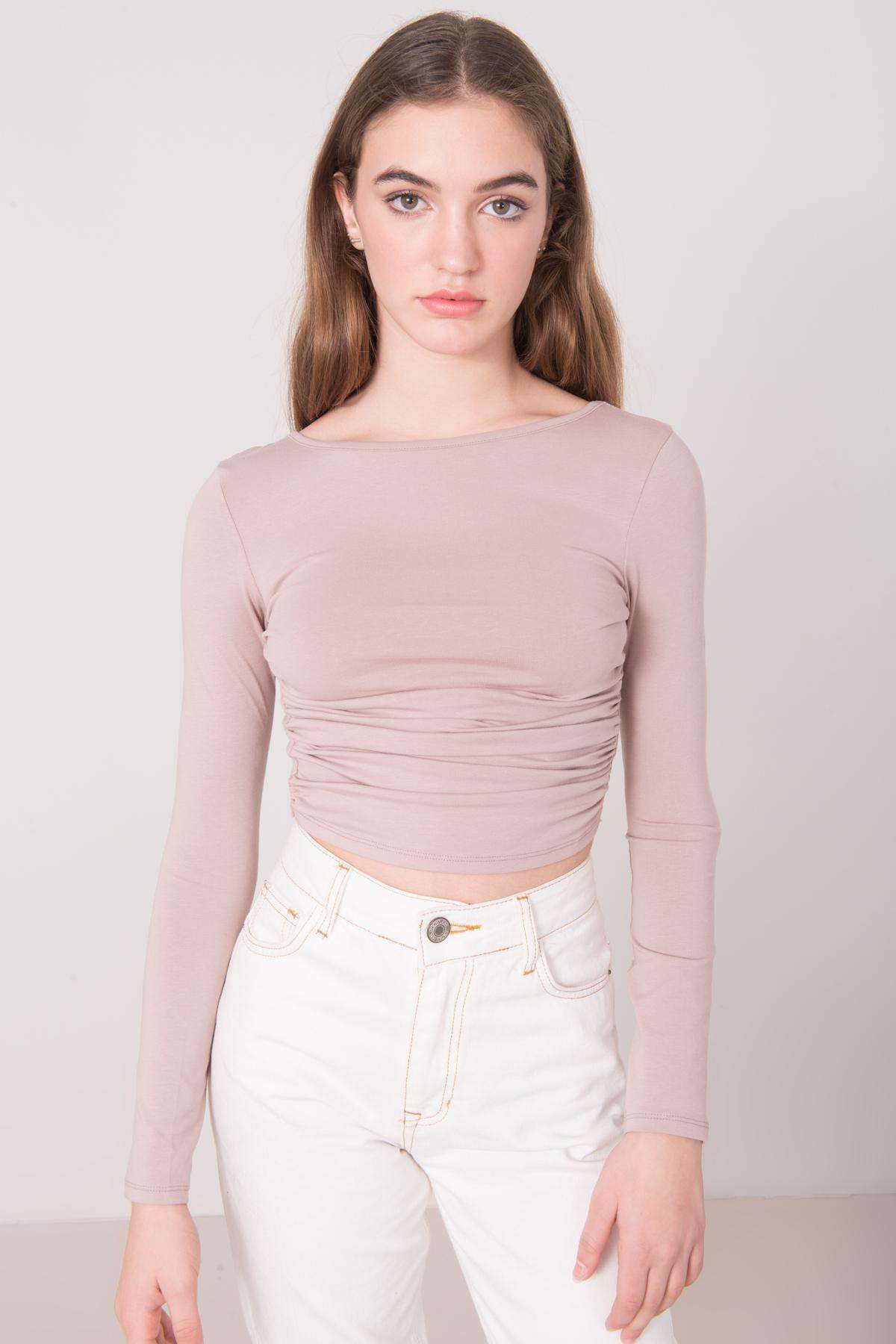 BSL Dark Beige Short Top with Long Sleeves