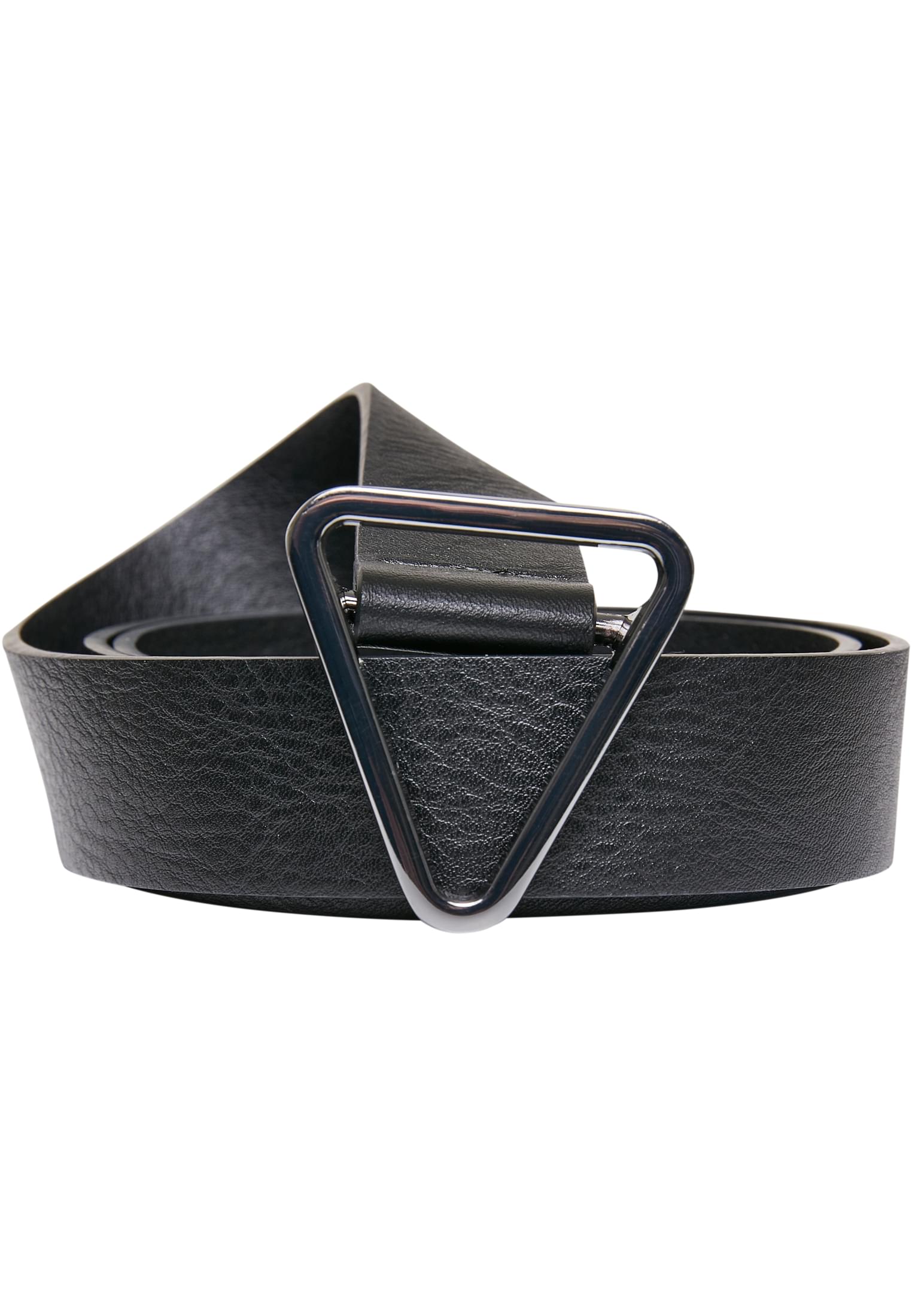 Triangular buckle belt made of synthetic leather, black