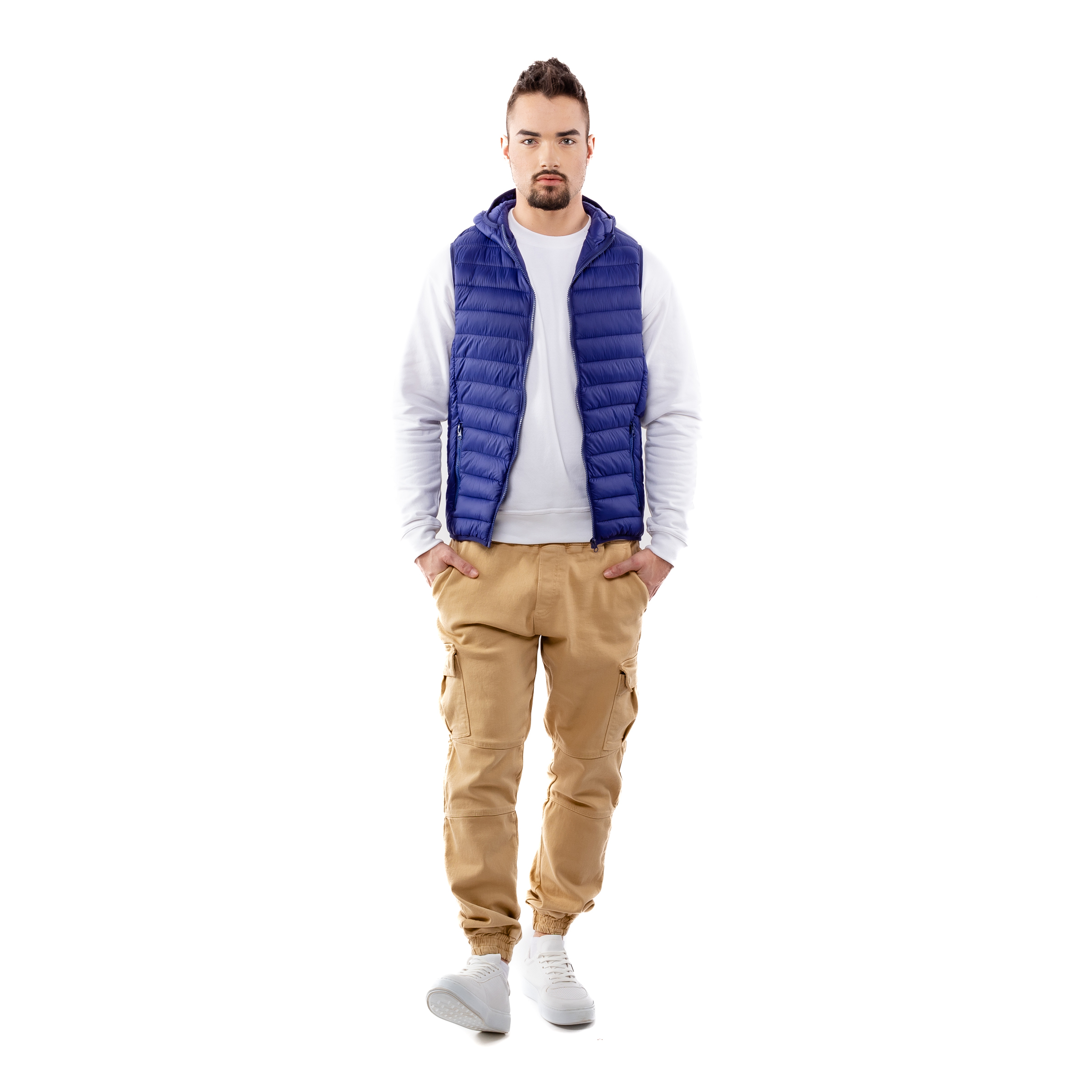 Men&#039;s Quilted Vest with Hood GLANO - navy