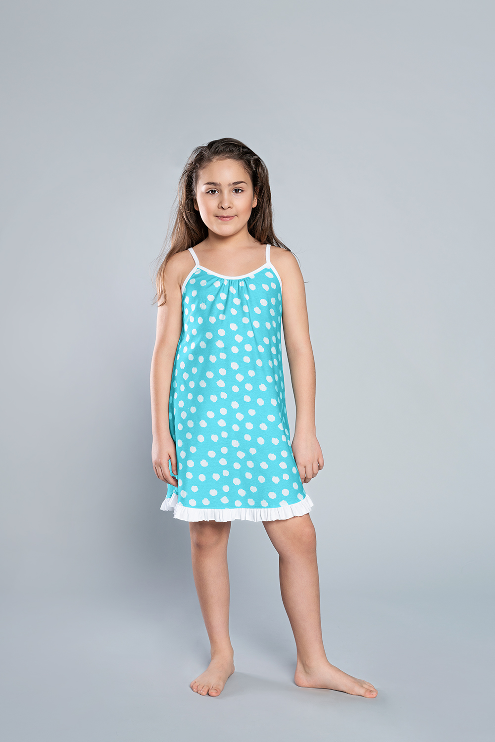 Alka shirt for girls with narrow straps - turquoise print