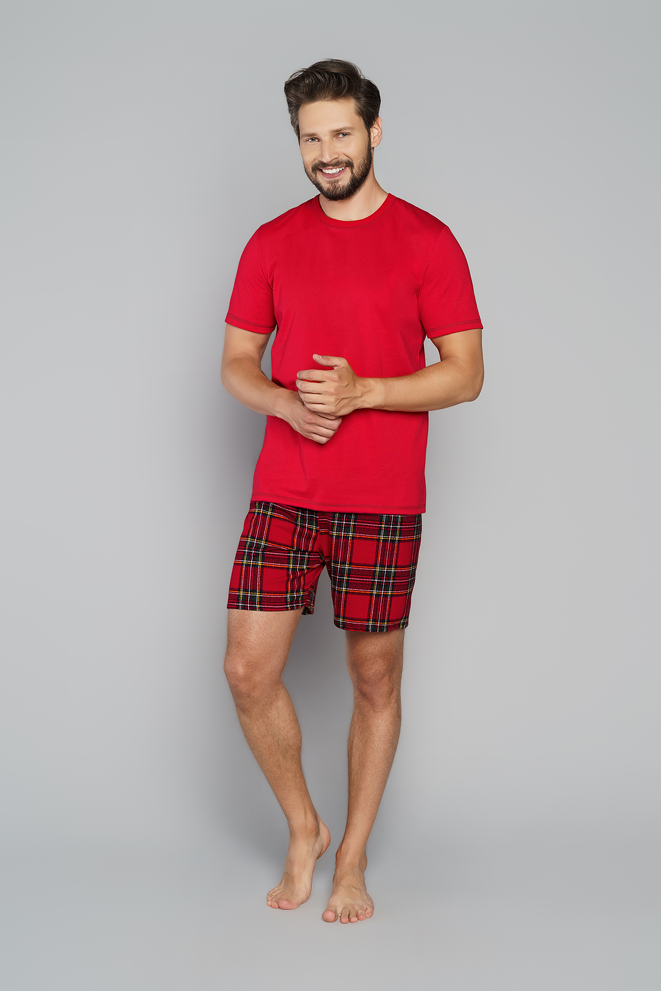 Men's Pyjamas Narwik, Short Sleeves, Short Legs - Red/print